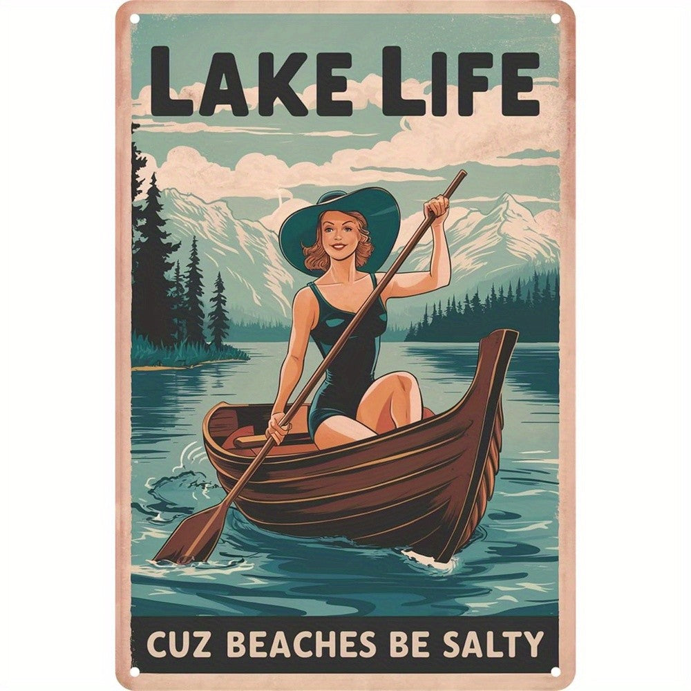 Retro Lake Metal Tin Sign Funny Cuz Beaches Be Salty Outdoor Lakeside Porch Art