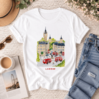 Women London Big Ben Graphic T-Shirt Red Taxi UK Travel Casual Crew Neck Tee