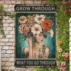 Inspirational Tin Sign - Botanical Flower Girl Metal Poster Wall Art Decor