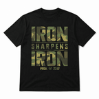 Iron Sharpens Iron Christian Bible Verse Graphic T-Shirt Camouflage Faith Tee