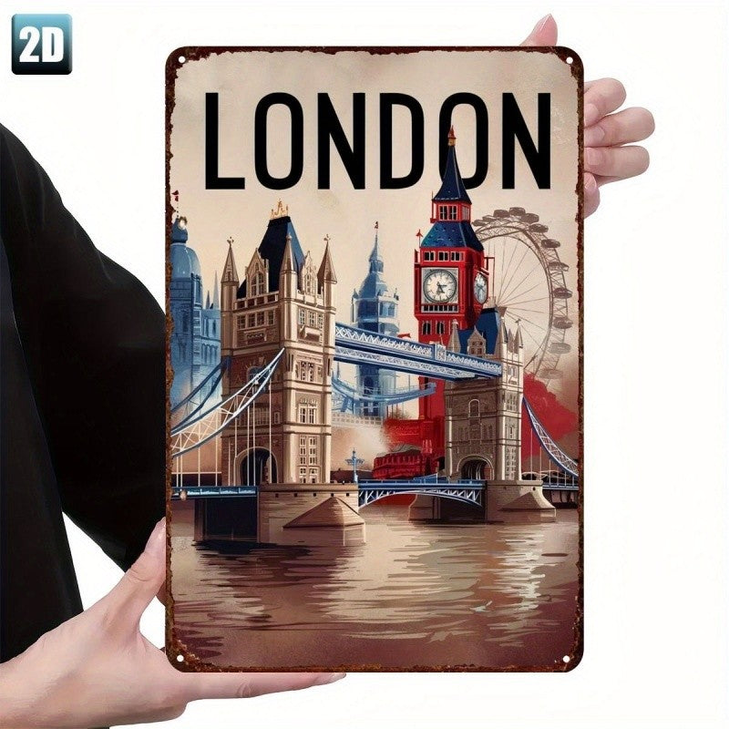 Vintage London Metal Sign - Retro Big Ben Tower Bridge Tin Wall Decor
