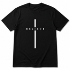 Minimalist "Believe" Cross Graphic Tee – Modern Faith Tshirt