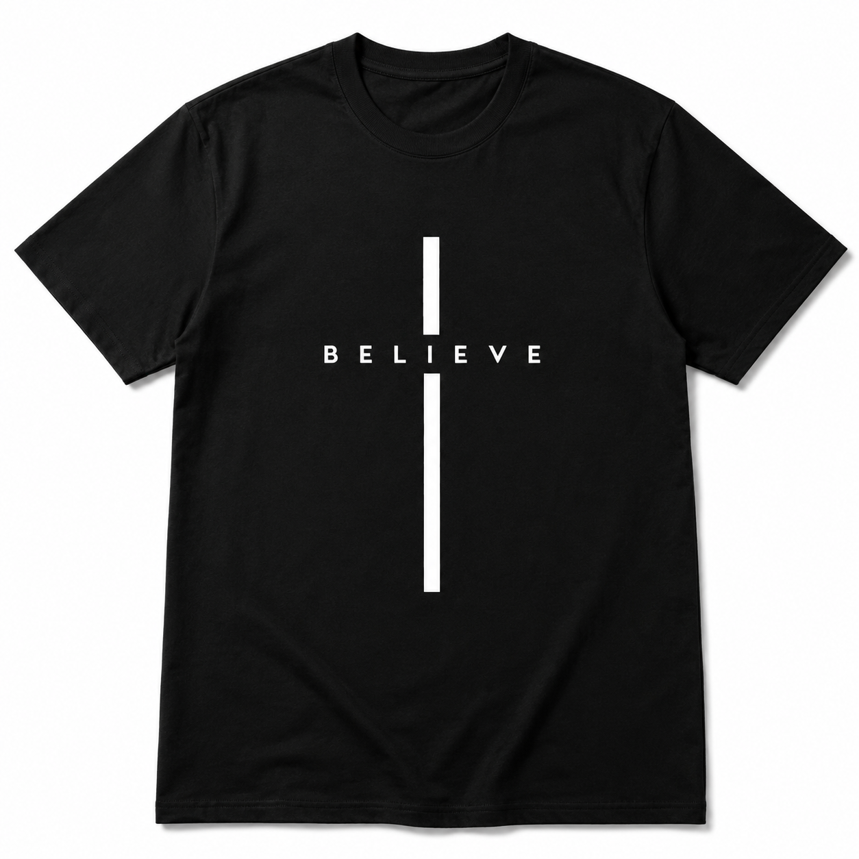 Minimalist "Believe" Cross Graphic Tee – Modern Faith Tshirt