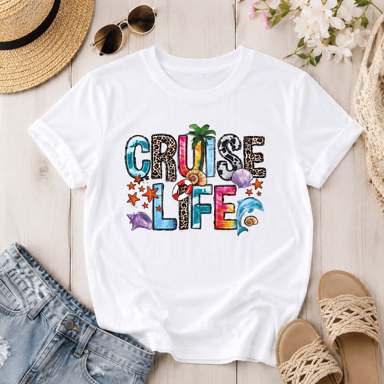 Women Hello Summer Cruise Life Graphic T-Shirt Nautical Beach Vacation Tee