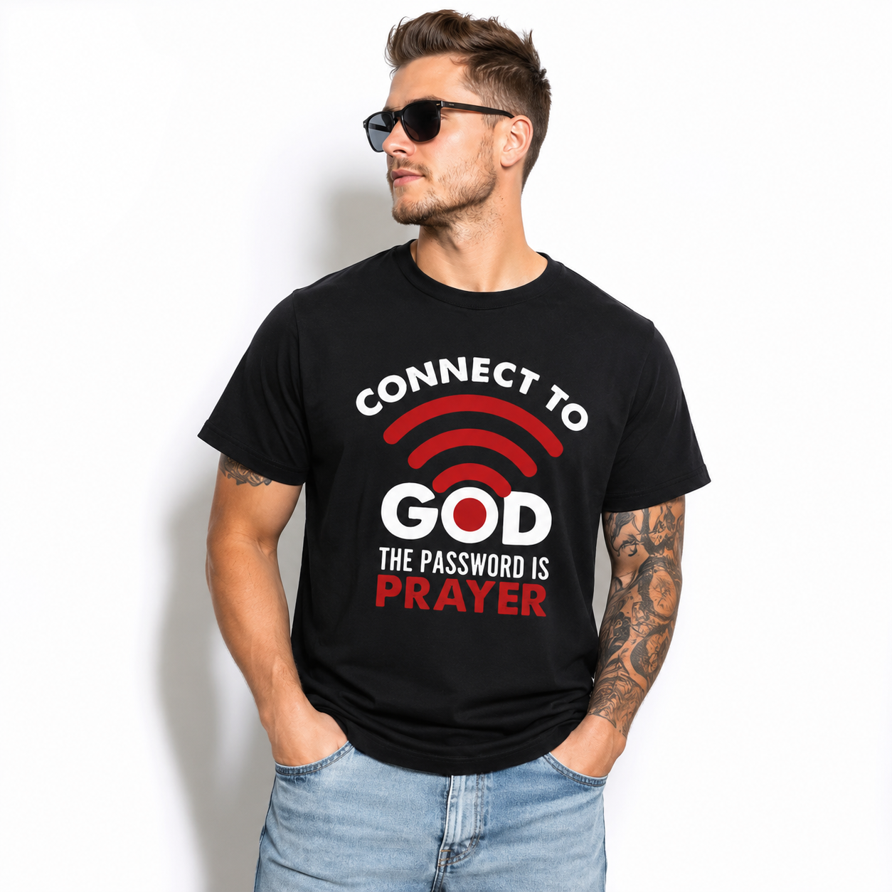 Connect To God The Password Is Prayer Christian Faith Graphic T-Shirt Men