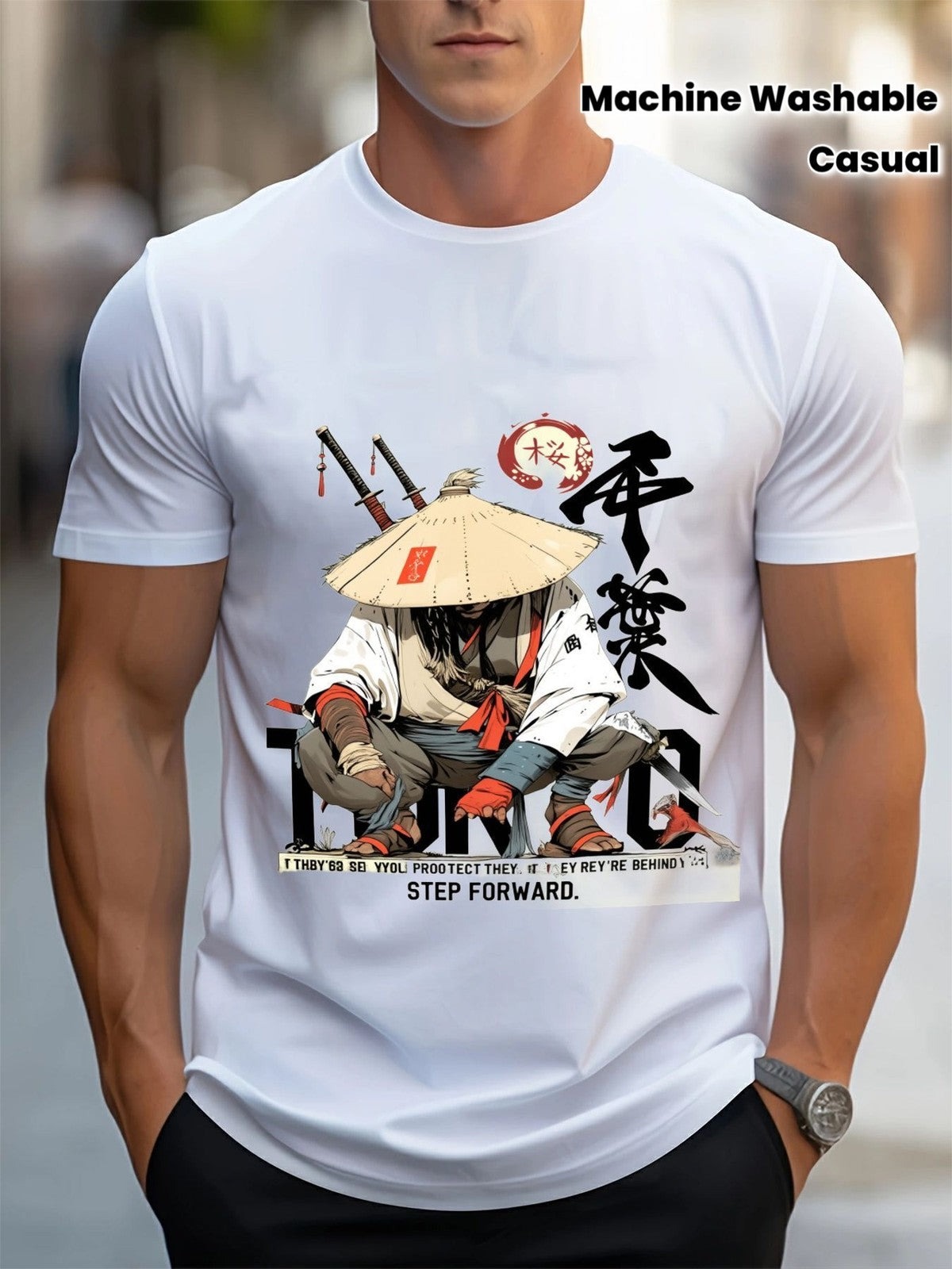 Samurai Kanji Sword Power Graphic T-Shirt Japanese Warrior Gym Tee