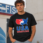 USA Wrestling Graphic T-Shirt Black Retro Sports Casual Tee