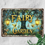 Whimsical Pixie Woodland Tin Sign - Antique Mythical Garden Art Metal Poster
