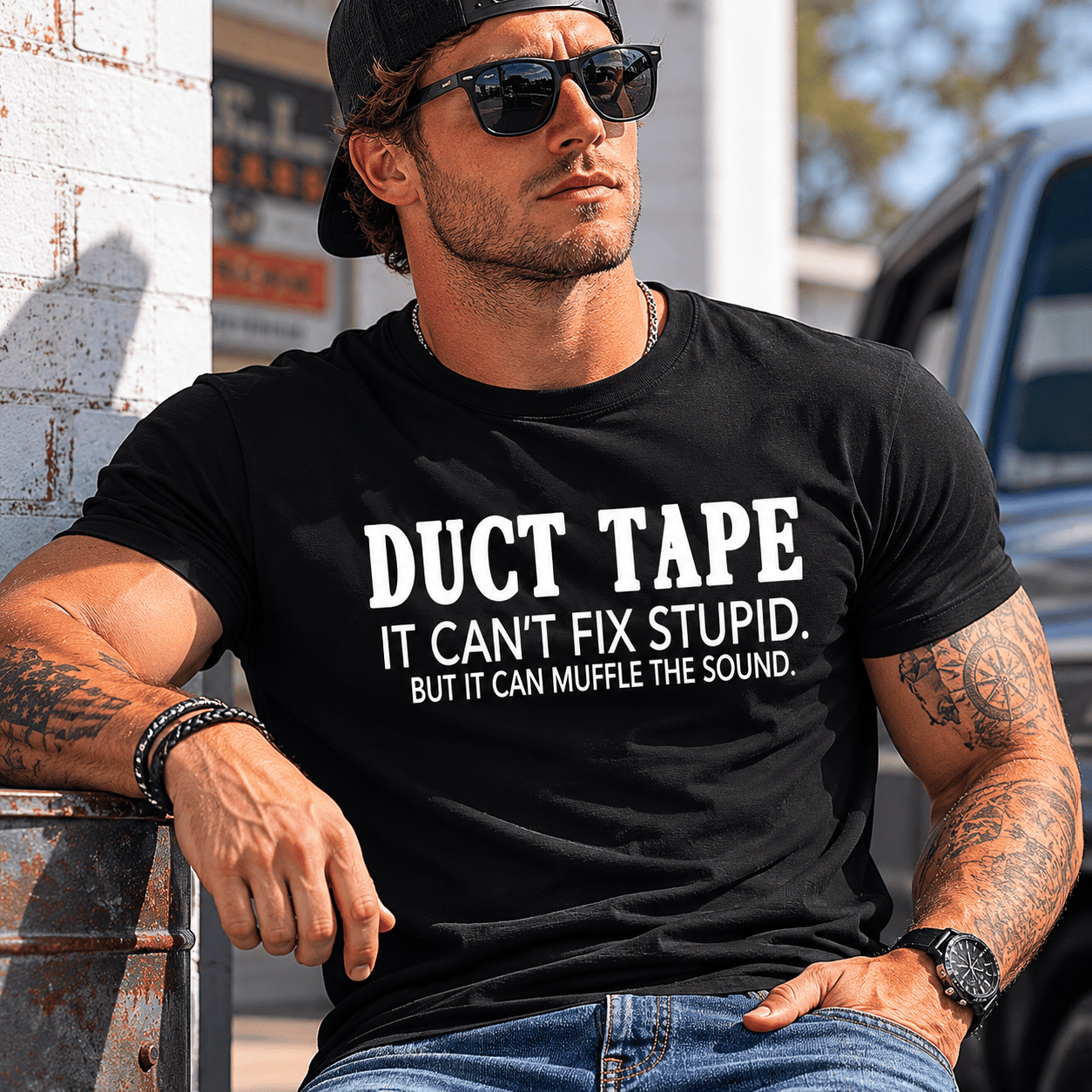 Duct Tape Can't Fix Stupid Graphic Tee - Funny Sarcastic Work Humor T-Shirt