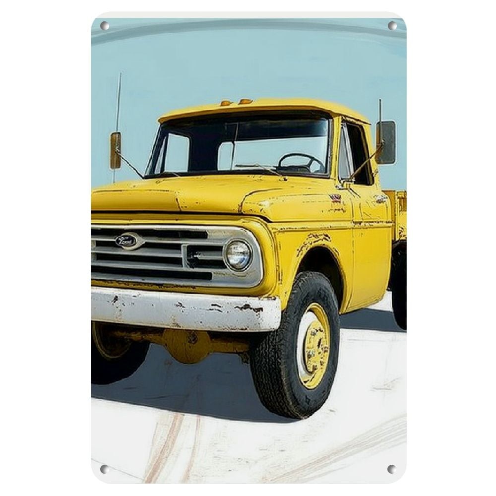 Vintage Yellow Pickup Tin Sign Rustic Classic Ford Truck Man Cave Wall Decor