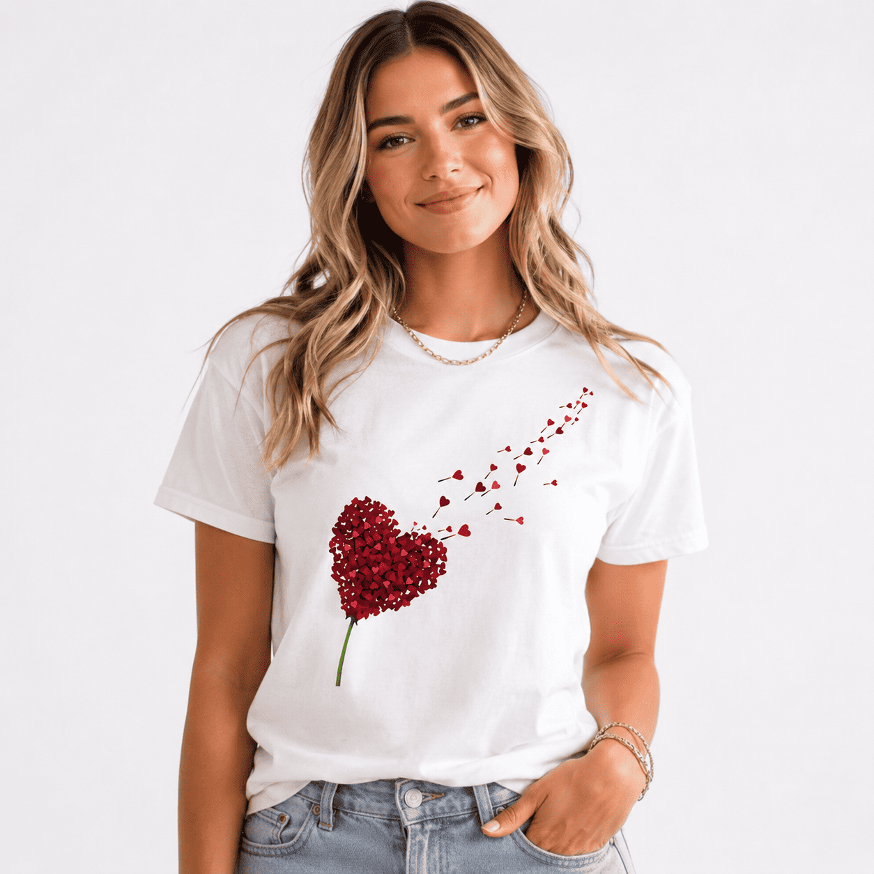 Women's Heart Print Mother's Day Graphic Crew Neck Casual Short Sleeve T-Shirt