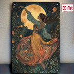 Boho Dancing Girl Metal Sign Vintage Witchy Floral Graphic Novelty Kitchen Gift