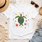 Women‘s Sea Turtle Floral Graphic T-Shirt Beach Summer Casual Tee