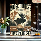 Moose Hunter's Lodge Metal Sign - Alaska Tin Wall Art Decor Plaque
