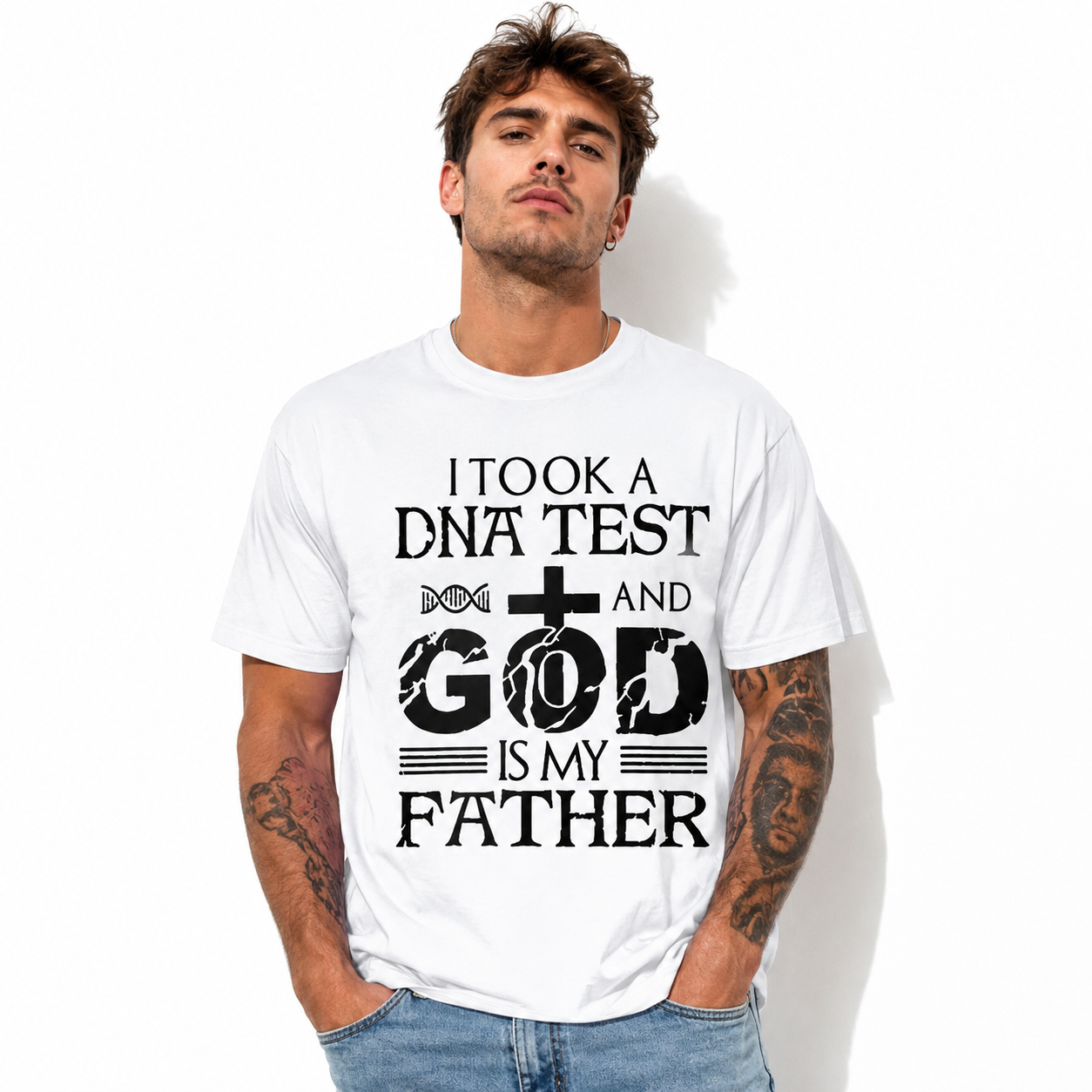 I Took A DNA Test God Is My Father T-Shirt Christian Faith Graphic Tee Men