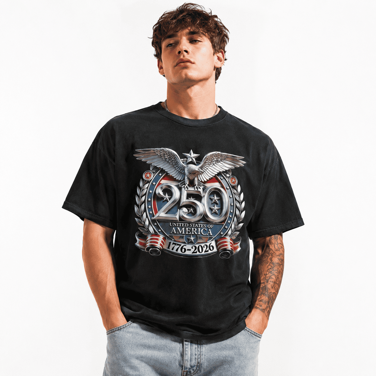 USA 250th Anniversary Eagle T Shirt Patriotic Graphic Casual Streetwear Tee