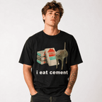I Eat Cement Funny Cat Meme Shirt Mens Graphic Humor Black T-Shirt