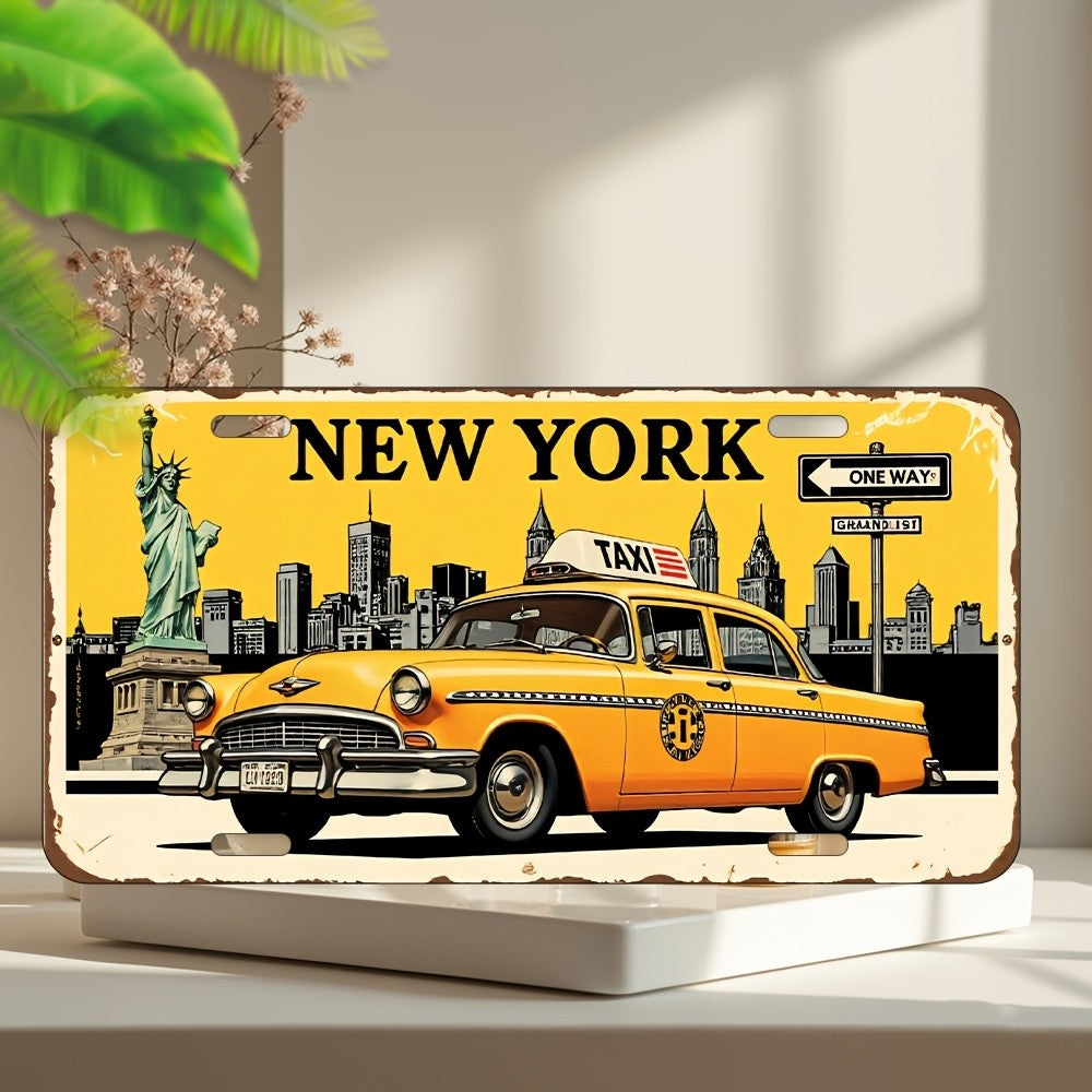 Vintage New York Taxi Metal License Plate Sign Garage Bar Man Cave Decor