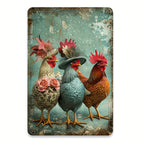 Rustic Fancy Dressed Chickens Metal Tin Sign Retro Country Kitchen Wall Decor