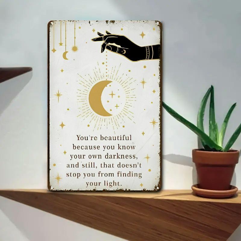 Vintage Celestial Hand Moon Metal Sign Retro Mystic Boho Astrology Wall Decor