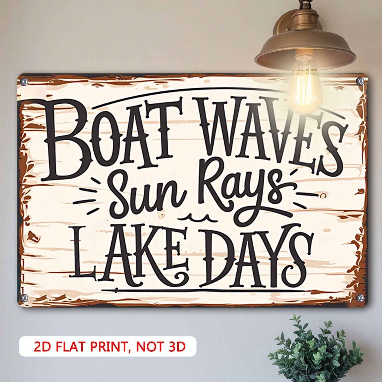 Boat Waves Sun Rays Lake Days Tin Sign - Vintage Summer Beach Wall Decor