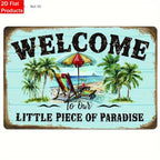 Welcome to Our Little Piece of Paradise" Metal Sign - Beach Tin Wall Decor