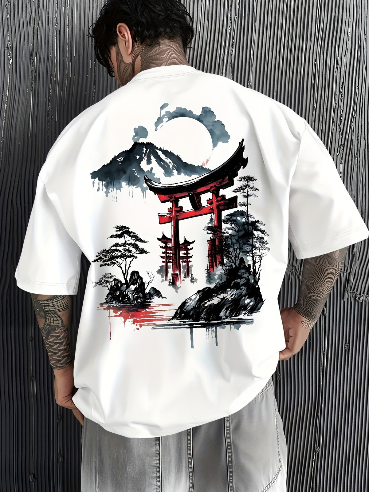 Japanese Torii Gate T-Shirt - Zen Mountain Ink Wash Art Asian Streetwear Tee