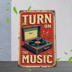Classic Record Turntable Metal Tin Sign - Retro Audio Music Room Wall Decor