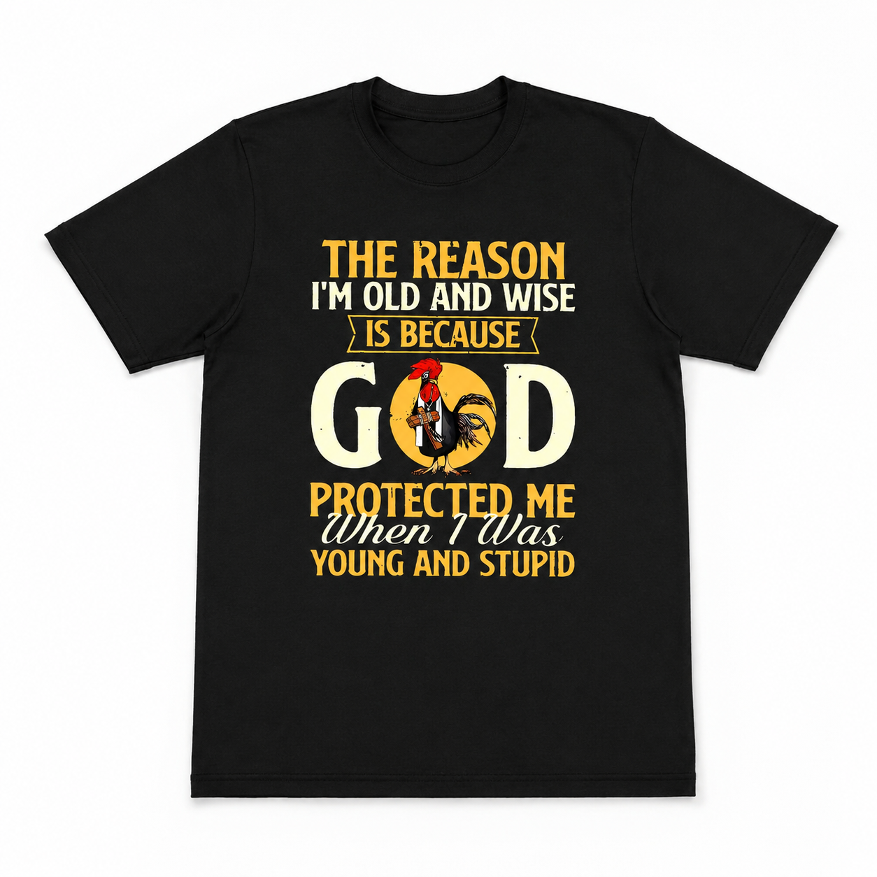 Old and Wise Because God Protected Me Tee - Humorous Christian Faith T-Shirt