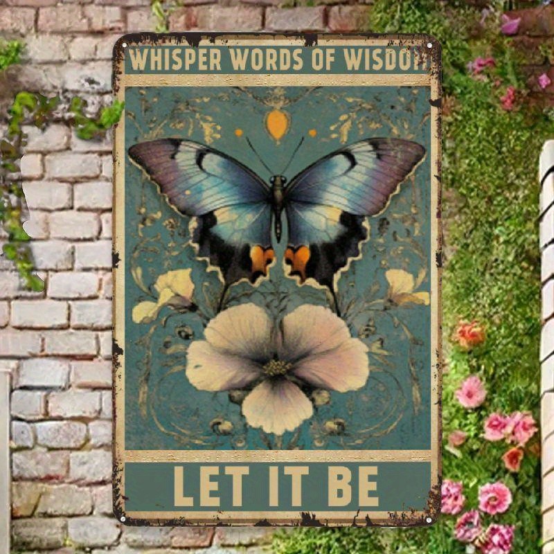 Rustic Butterfly Tin Sign - Inspirational "Whisper Words of Wisdom" Wall Art