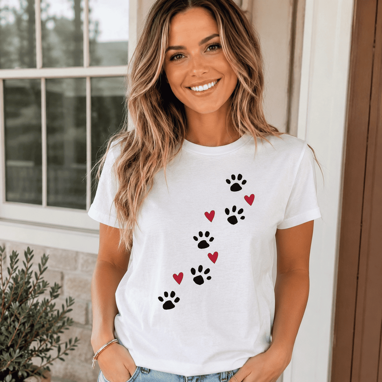 Paw Prints and Hearts Graphic Tee - Cute Dog & Cat Lover Gift T-Shirt