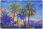 Vibrant Palm Tree Tin Sign - Coastal Landscape Metal Poster Wall Art Decor