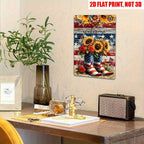 Americana Tin Sign - Sunflower & Boot Welcome Metal Poster for Front Porch