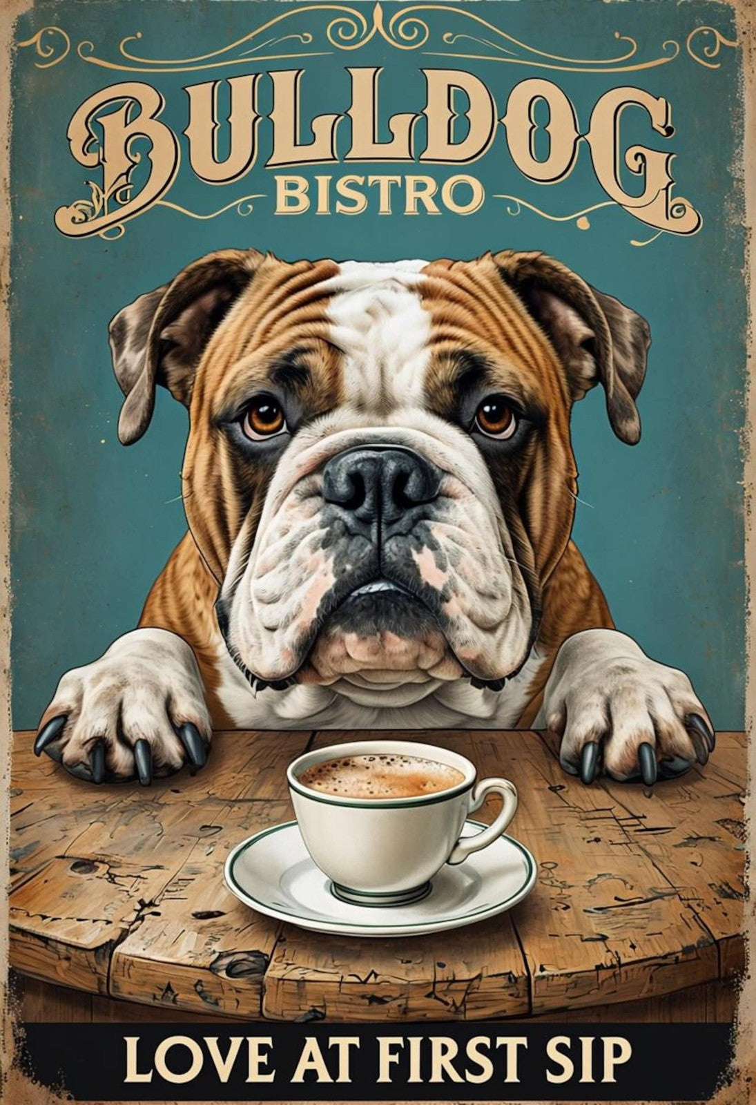 Bulldog Bistro Metal Tin Sign Coffee Bar Wall Decor Vintage Bulldog Plaque