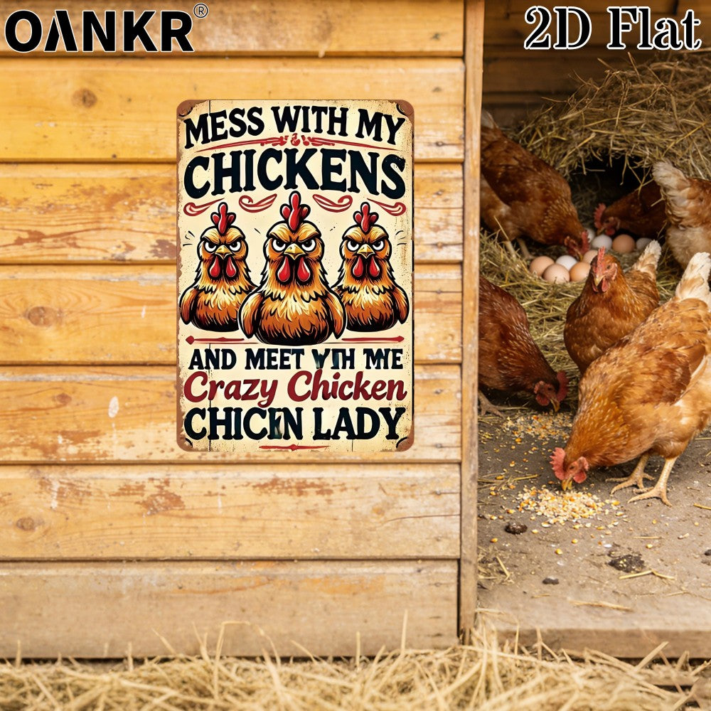 Funny Chicken Metal Sign - "Crazy Chicken Lady" Sarcastic Tin Decor