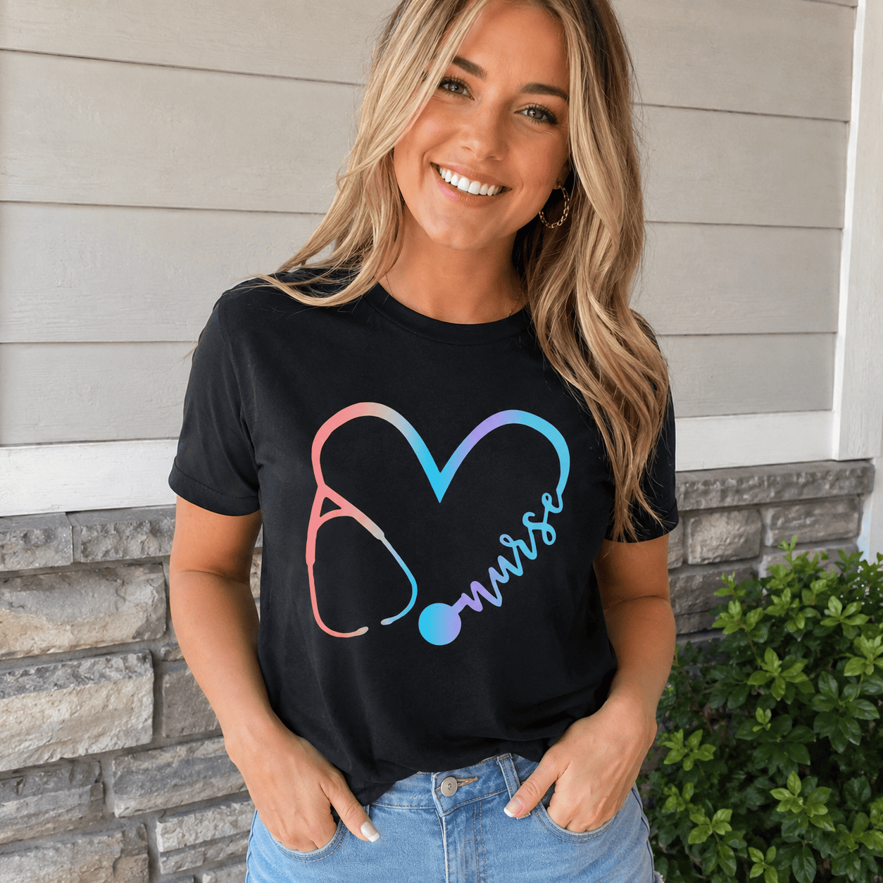 Women Nurse Stethoscope Graphic T-Shirt Casual Short Sleeve Medical Tee Top