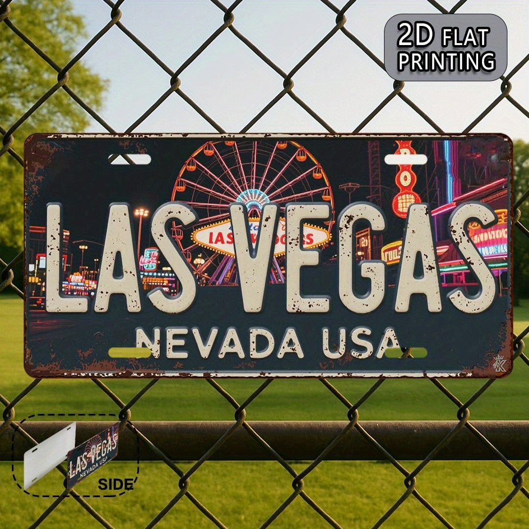 Vintage Las Vegas Metal License Plate Sign Retro Neon Casino Wall Decor 6x12