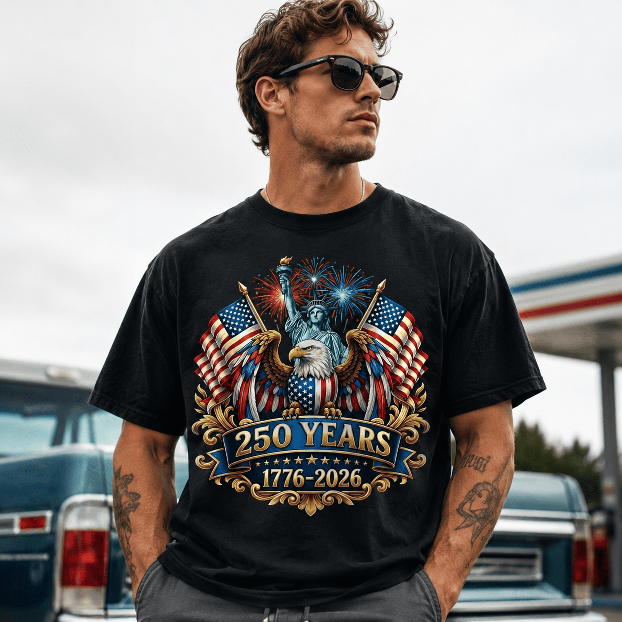 USA 250th Anniversary America 1776-2026 Patriotic July 4th Men's T-Shirt