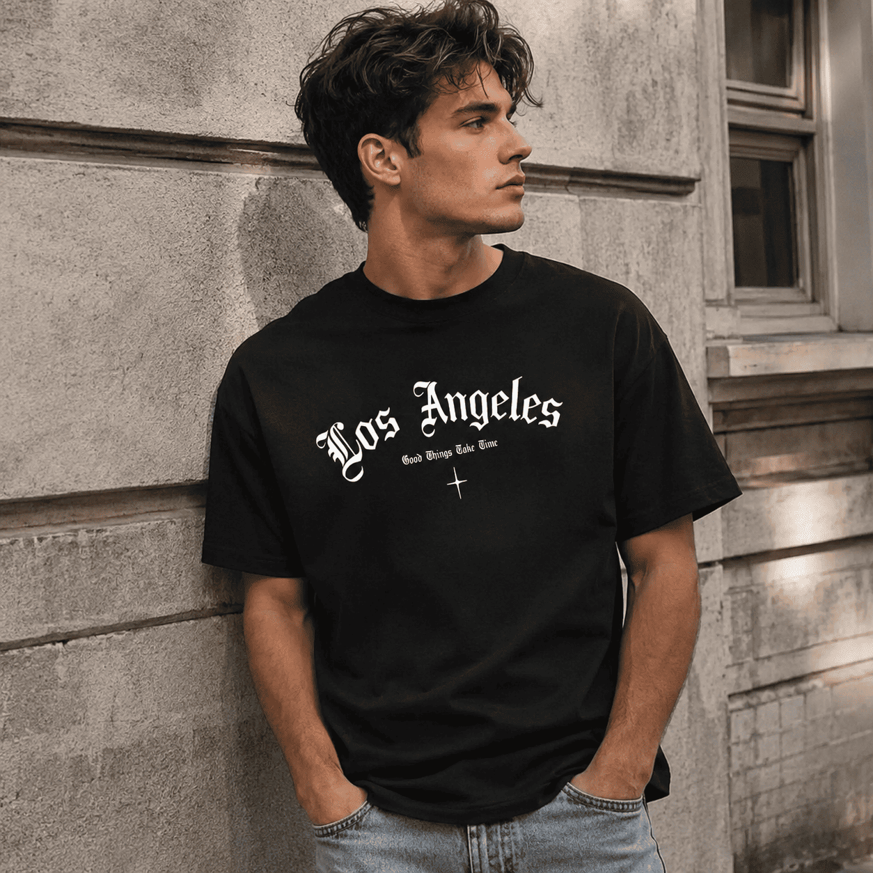 Los Angeles Gothic Letter T-Shirt Old English Streetwear Casual Tee
