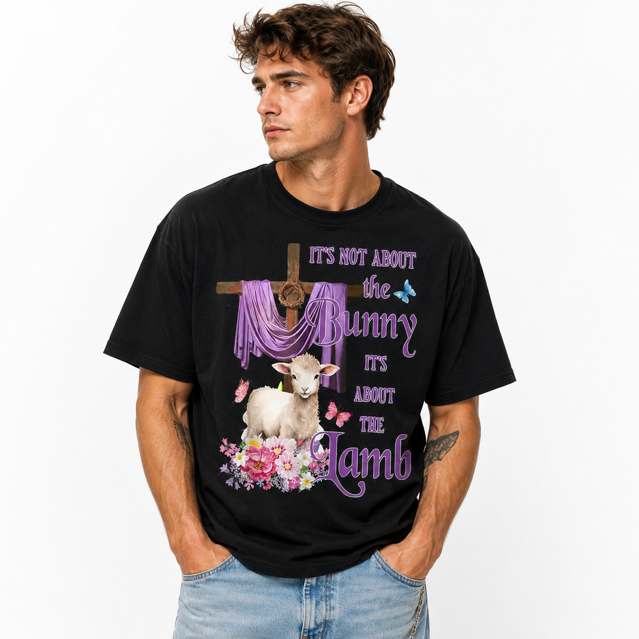 Christian Easter Lamb T-Shirt | "It's Not About The Bunny" Religious Grace Tee