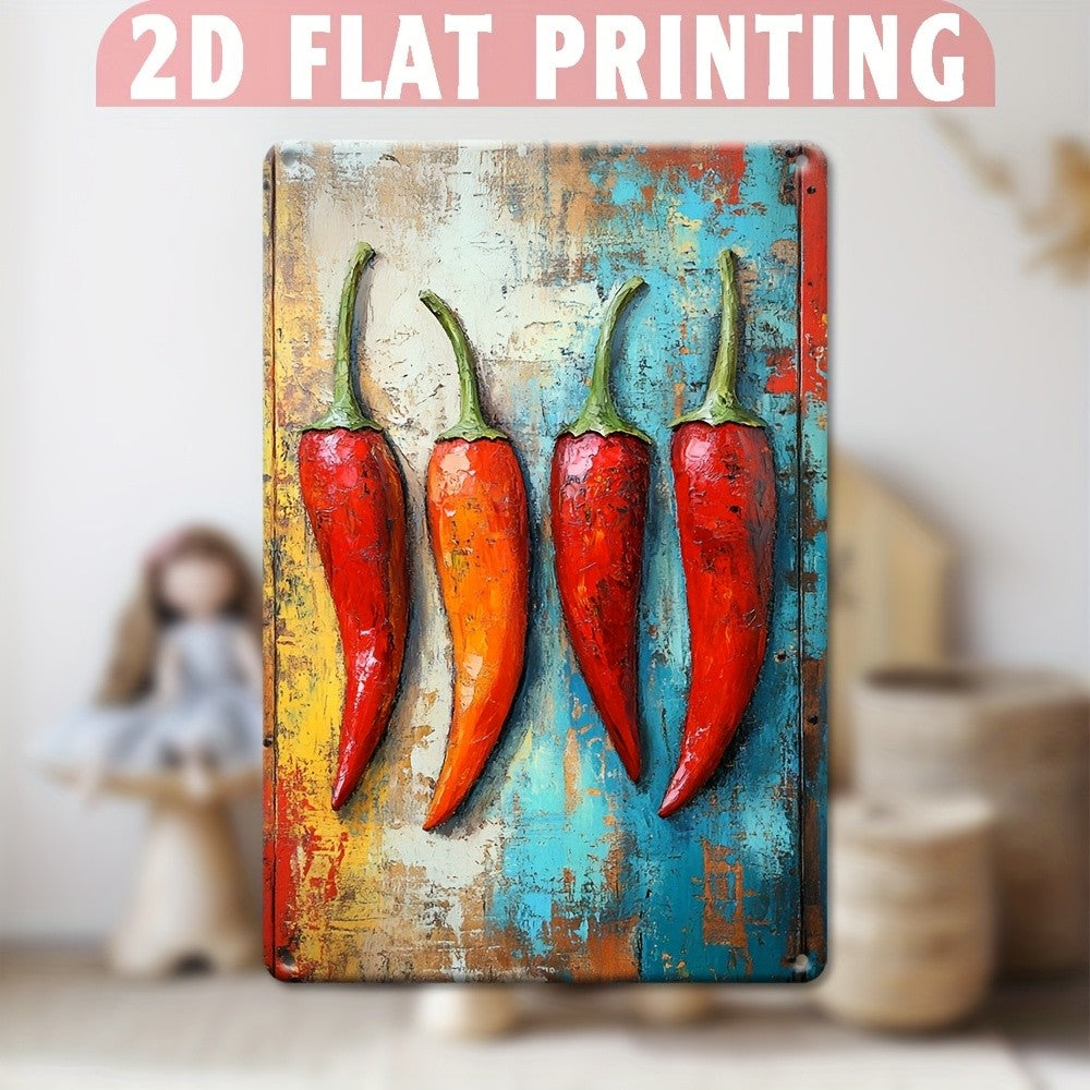 Chili Pepper Metal Sign - Artistic Kitchen Tin Wall Art Decor Plaque