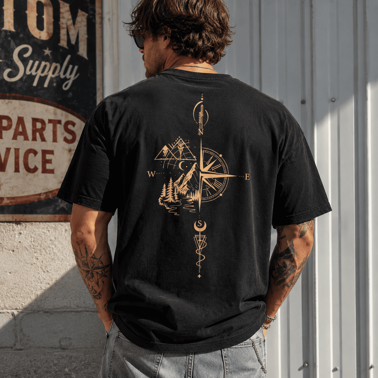 Men's Geometric Hill Print T-Shirt Loose Drop Shoulder Casual Street Tee for Men