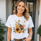 Women's Bee Flower Graphic T-Shirt Yellow Blue Floral Casual Summer Tee Top