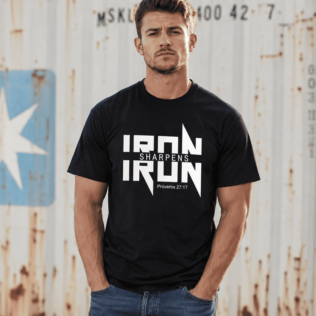 Iron Sharpens Iron T-Shirt Men's Christian Bible Verse Graphic Tee