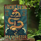 "Yacht Club" Metal Sign - Sea Monster Anchor Tin Wall Art Decor Plaque