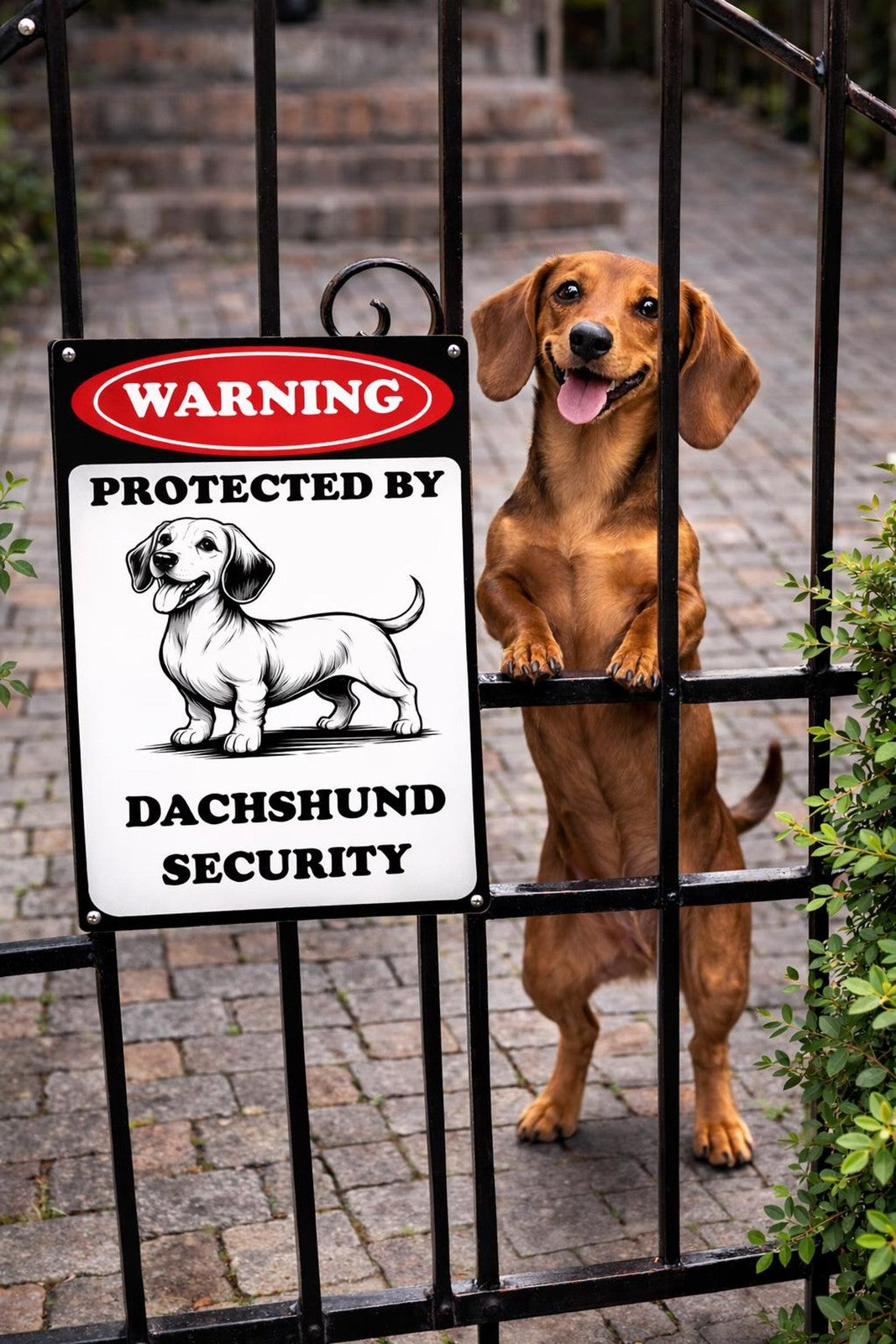 Dachshund Security Metal Sign: Dog Owner Front Door Decor