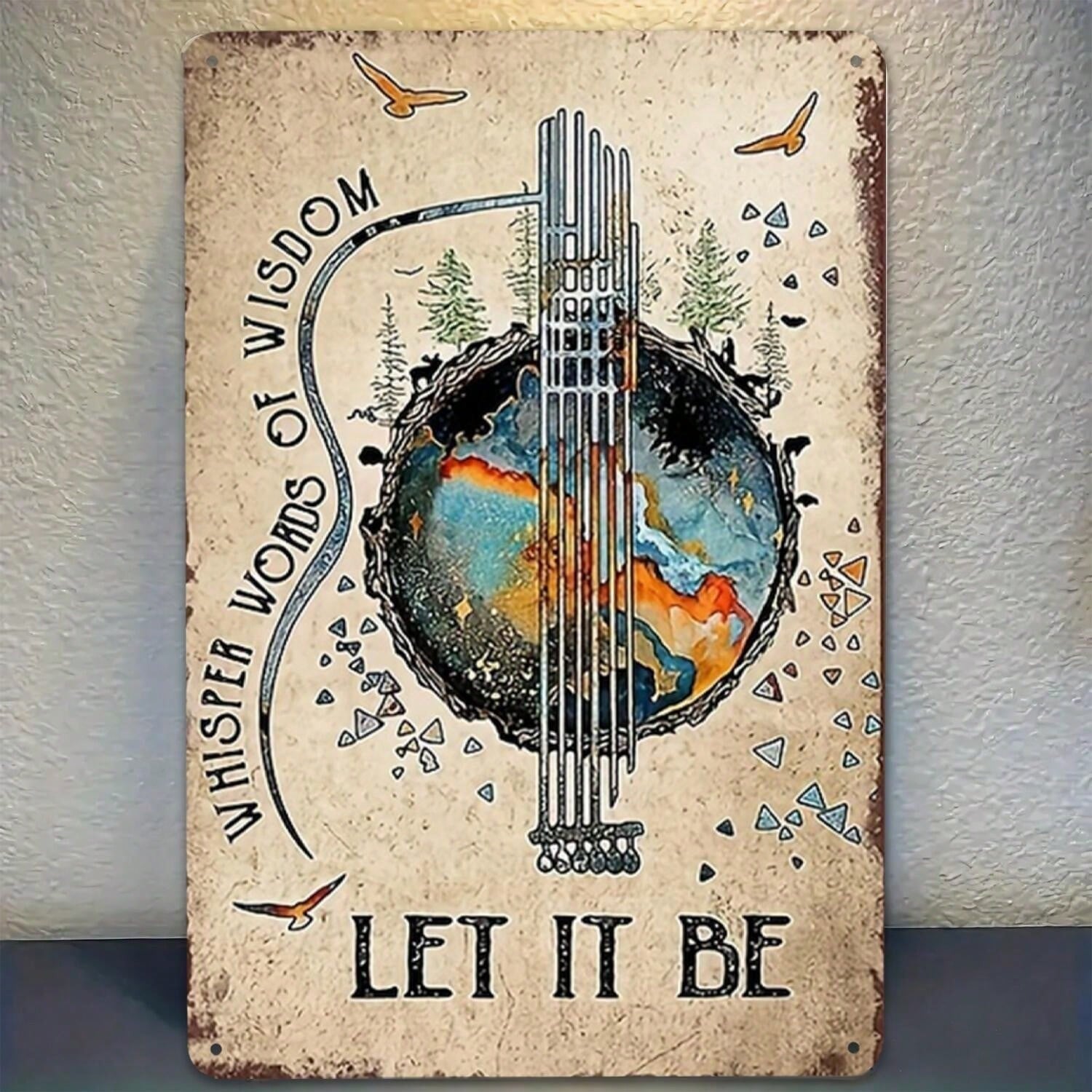 Whisper Words of Wisdom Metal Tin Sign - Vintage Let It Be Guitar Abstract Decor