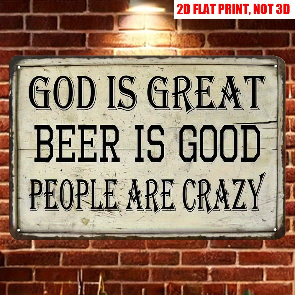 Rustic Country Metal Tin Sign Retro God Is Great Beer Is Good Bar Wall Decor