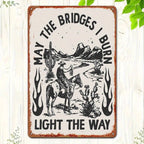 Rustic Cowboy Tin Sign - Inspirational "Light The Way" Metal Poster Wall Art