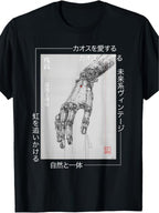 Cyberpunk Robot Hand Graphic T-Shirt Futuristic Gamer Tech Streetwear Tee